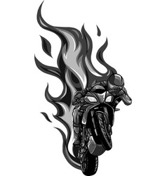 White silhouette motorcycle racing with fire Vector Image