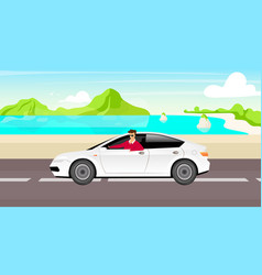 Guy In Sunglasses Driving Sedan Flat Color Happy