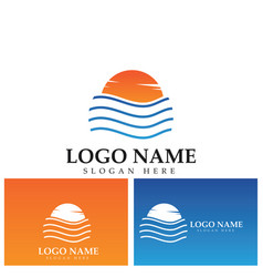 Sea Water Wave And Sun Icon Design Logo