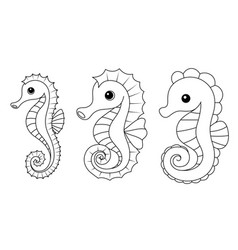 Set Of Cute Seahorses Coloring Page For Kids