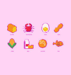 Food Allergy Icons In Pixel Art