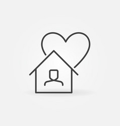 Stay At Home Line Icon - House With Heart