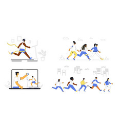 Running People Concepts Set Virtual Reality Sport