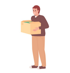 Smiling Man With Clothes In Cardboard Box Semi