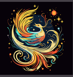 A Stylized Bird On Black Background With Stars