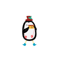 Christmas And New Year Penguin Makes A Photo Flat