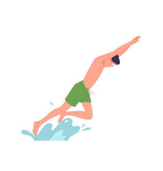 Concentrated Man Swimmer Character In Swim Shorts