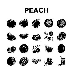 Peach Fruit Nectarine Juicy Icons Set