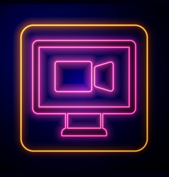 Glowing Neon Video Chat Conference Icon Isolated