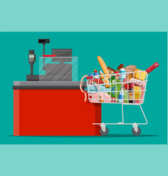 Groceries in checkout counter Royalty Free Vector Image