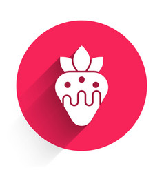 White Strawberry In Chocolate Icon Isolated