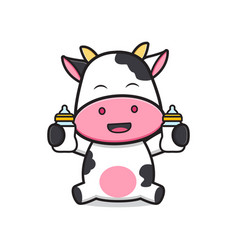 Cute Cow Holding Milk Bottle Pacifier Cartoon Icon