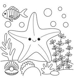 Cute Kawaii Starfish Cartoon Character Coloring