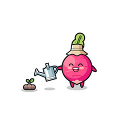 Cute Radish Is Watering Plant Seeds