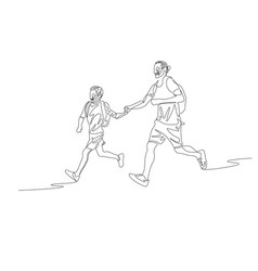 Continuous Line Father And Son Running Together