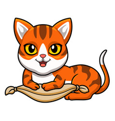 Cute Orange Tabby Cat Cartoon On The Pillow