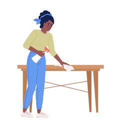 Pleased Adult Lady Wiping Table With Cloth Semi