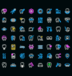 Tooth Restoration Icons Set Neon