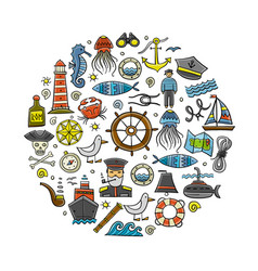 Nautical Icons Of Navigator Ship And Captain