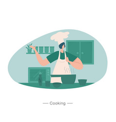 Woman Cooking At Kitchen Flat