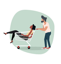 Man With Woman Sitting In Shopping Cart