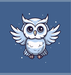 Owl With Wings And Snowflakes In Cartoon Style