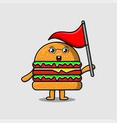 Cute Cartoon Burger Character Hold Triangle Flag