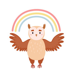 Cute Cartoon Owl And Rainbow