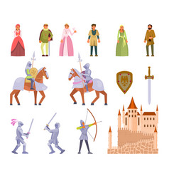 Medieval comics icons set cartoon Royalty Free Vector Image