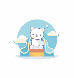 Cute Polar Bear Sitting On Podium With Clouds