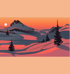 Snowy Hills At Sunset