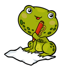 Cartoon For Children Frog With A Pen And Paper