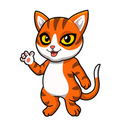 Cute Orange Tabby Cat Cartoon Waving Hand