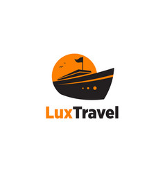 Luxury Yacht Icon With Sunset Background Template