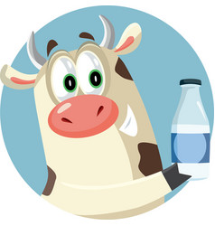 Cow Mascot Holding A Bottle Of Milk Cartoon