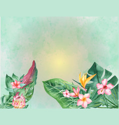 Watercolor With Green Tropical Leaves