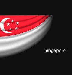 Wave Flag Of Singapore On Dark Background Banner