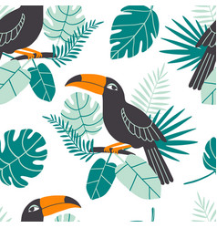 Toucan With Palm Leaves Seamless Pattern