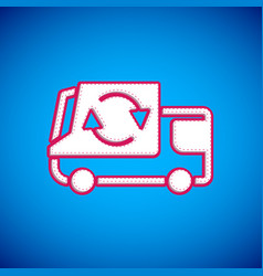 White Garbage Truck Icon Isolated On Blue