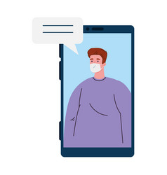 Smartphone Video Call Man Wearing Medical Mask