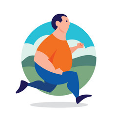 Fat Man Enjoy Outdoor Jogging