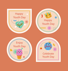 Flat International Youth Day Labels Set