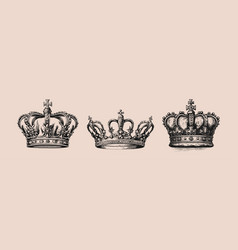 Hand Drawn Crown Set Vintage Engraved Pack