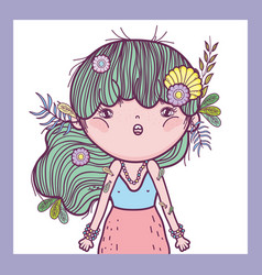 Girl Defender Of Creatures With Flowers And Leaves