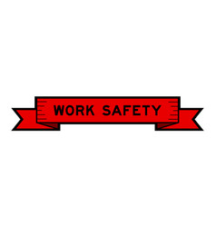 Ribbon Label Banner With Word Work Safety In Red