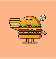 Cute Cartoon Burger Holding In Stacked Gold Coin