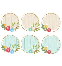 Wooden Circle Sign Elements With Flowers Wood