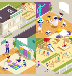 Kindergarten Colored Isometric Icon Set