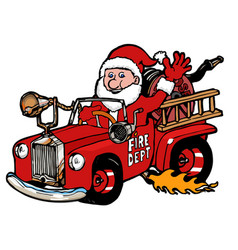 Cartoon Santa Claus Driving A Fire Truck