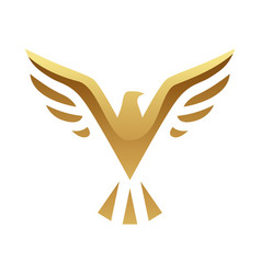 Golden Abstract Eagle With Open Wings On A White